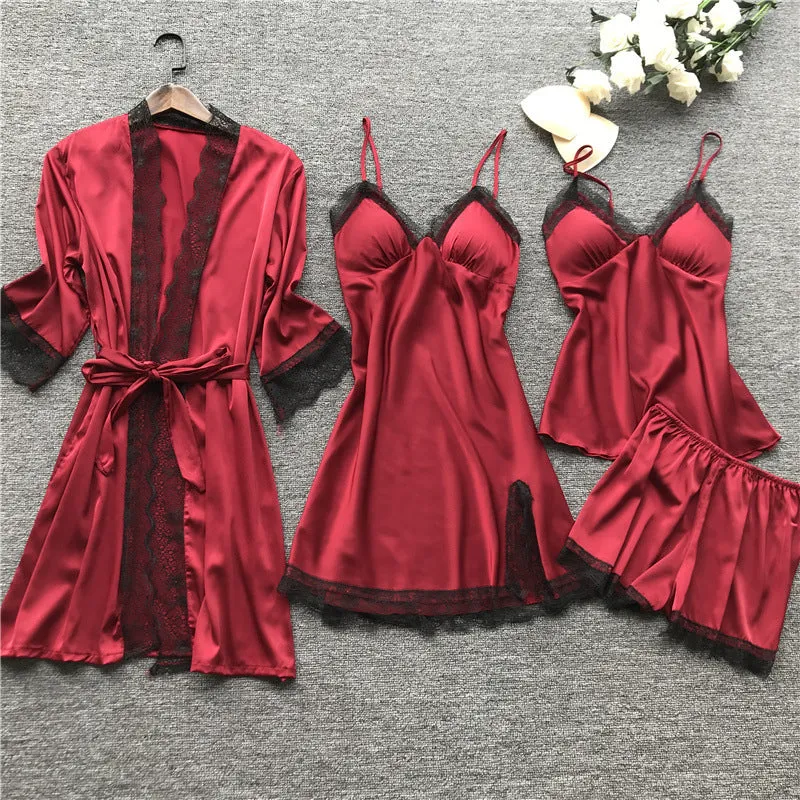 Silk pajama four piece set