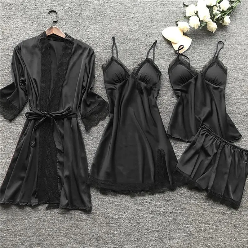 Silk pajama four piece set