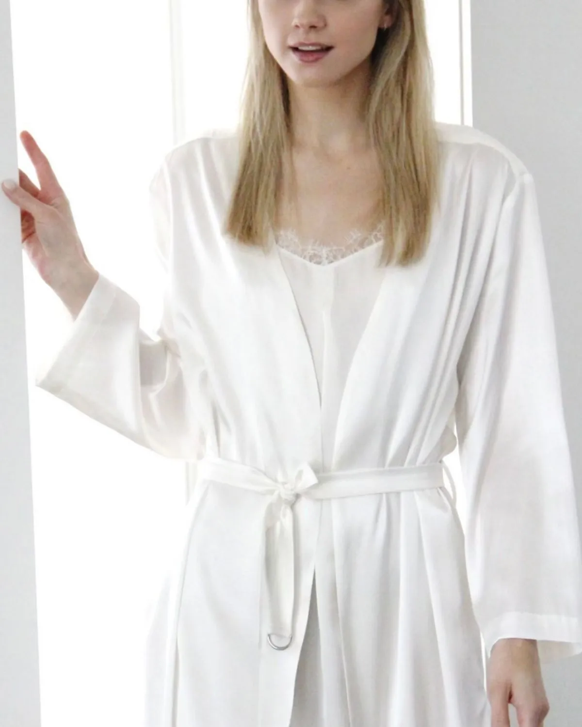 Silk robe PEARL WHITE