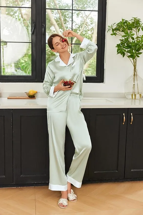 Silky Button Down Long Sleeve Pajamas