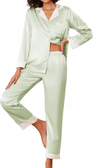 Silky Button Down Long Sleeve Pajamas