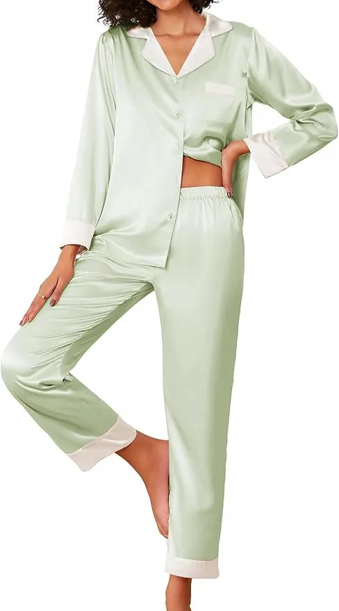 Silky Button Down Long Sleeve Pajamas