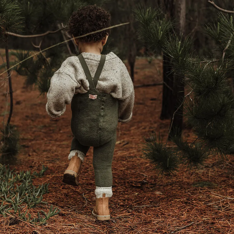 Silly Silas Footless Teddy Warmy Tights with Braces - Olive