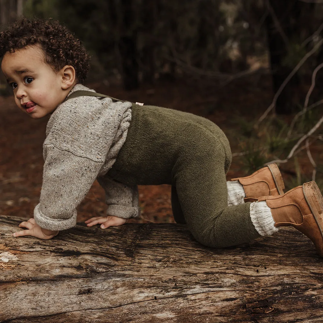 Silly Silas Footless Teddy Warmy Tights with Braces - Olive