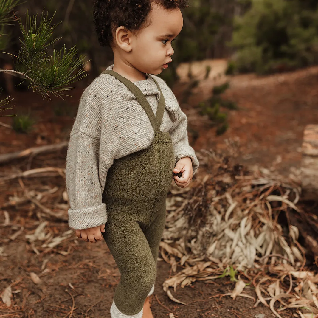 Silly Silas Footless Teddy Warmy Tights with Braces - Olive