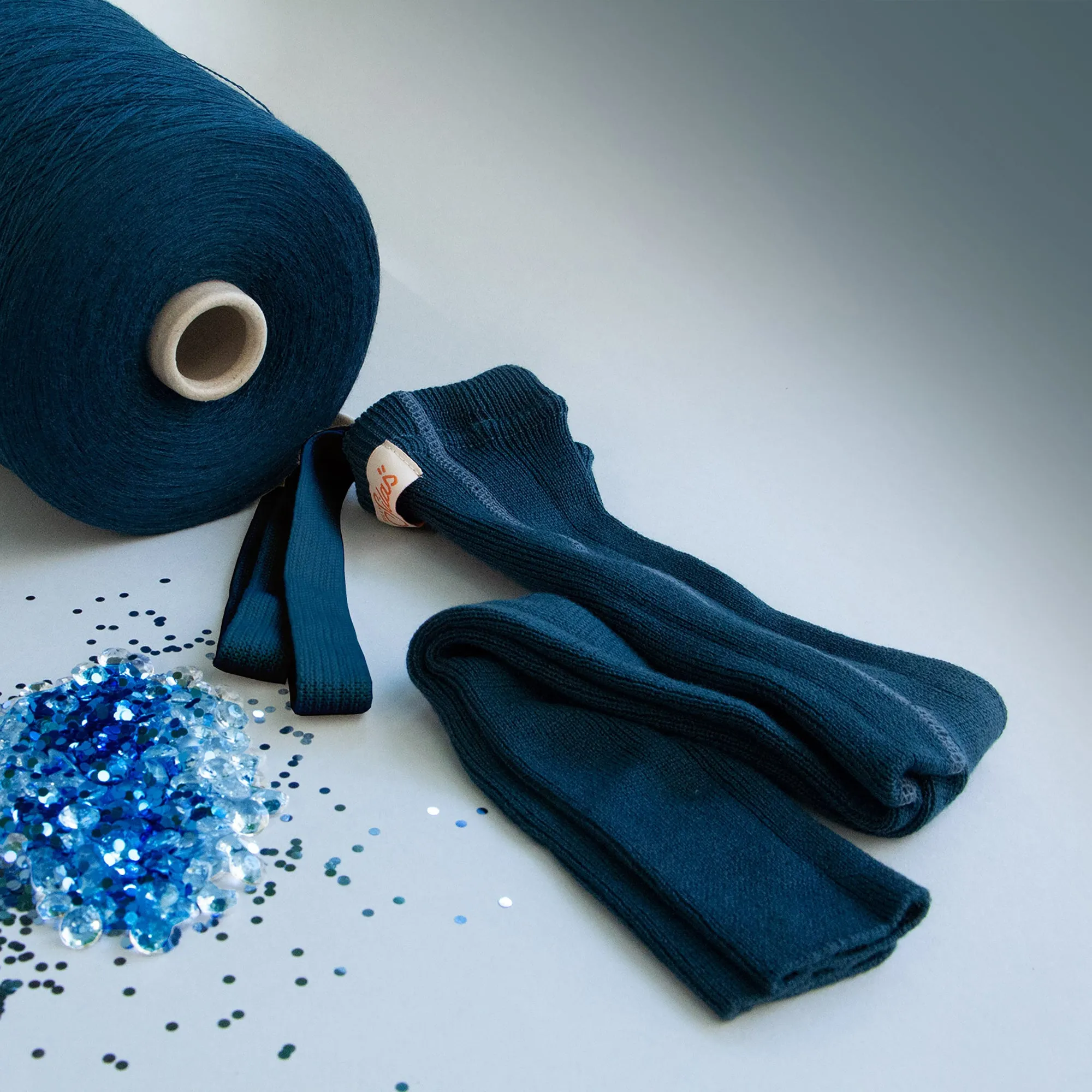 Silly Silas Wooly Footless Tights with Braces - Blue Sapphire