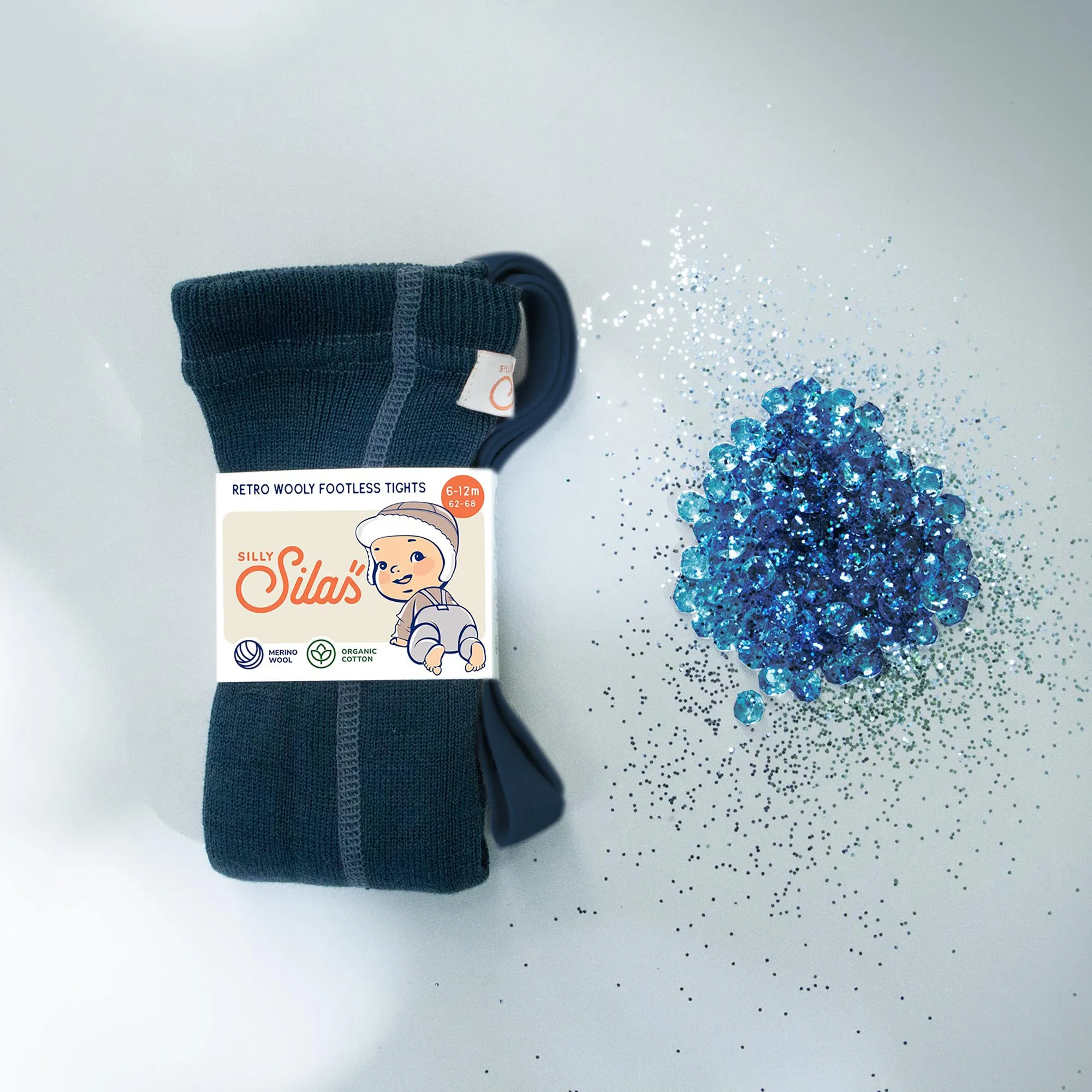 Silly Silas Wooly Footless Tights with Braces - Blue Sapphire