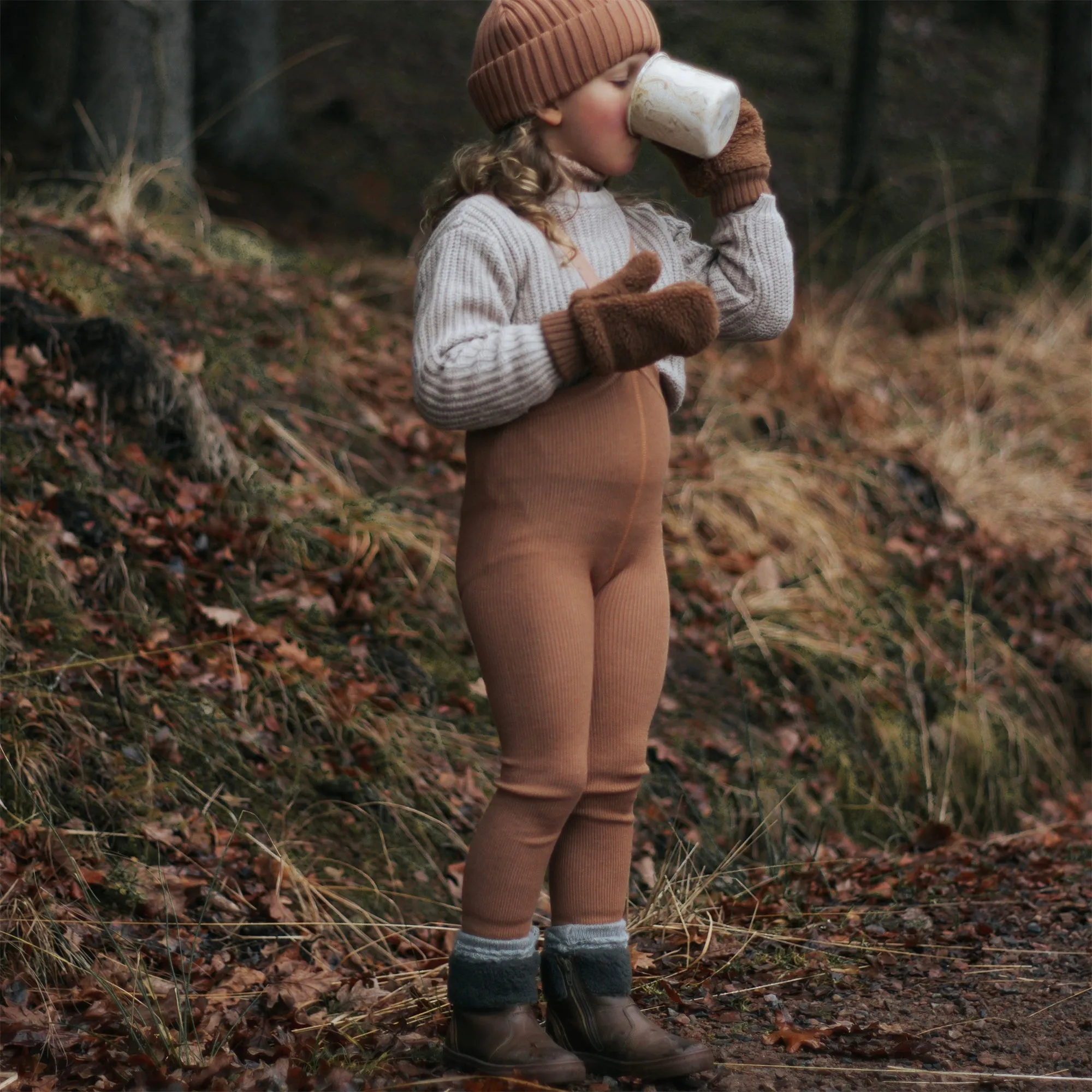 Silly Silas Wooly Footless Tights with Braces - Cappuccino Brown