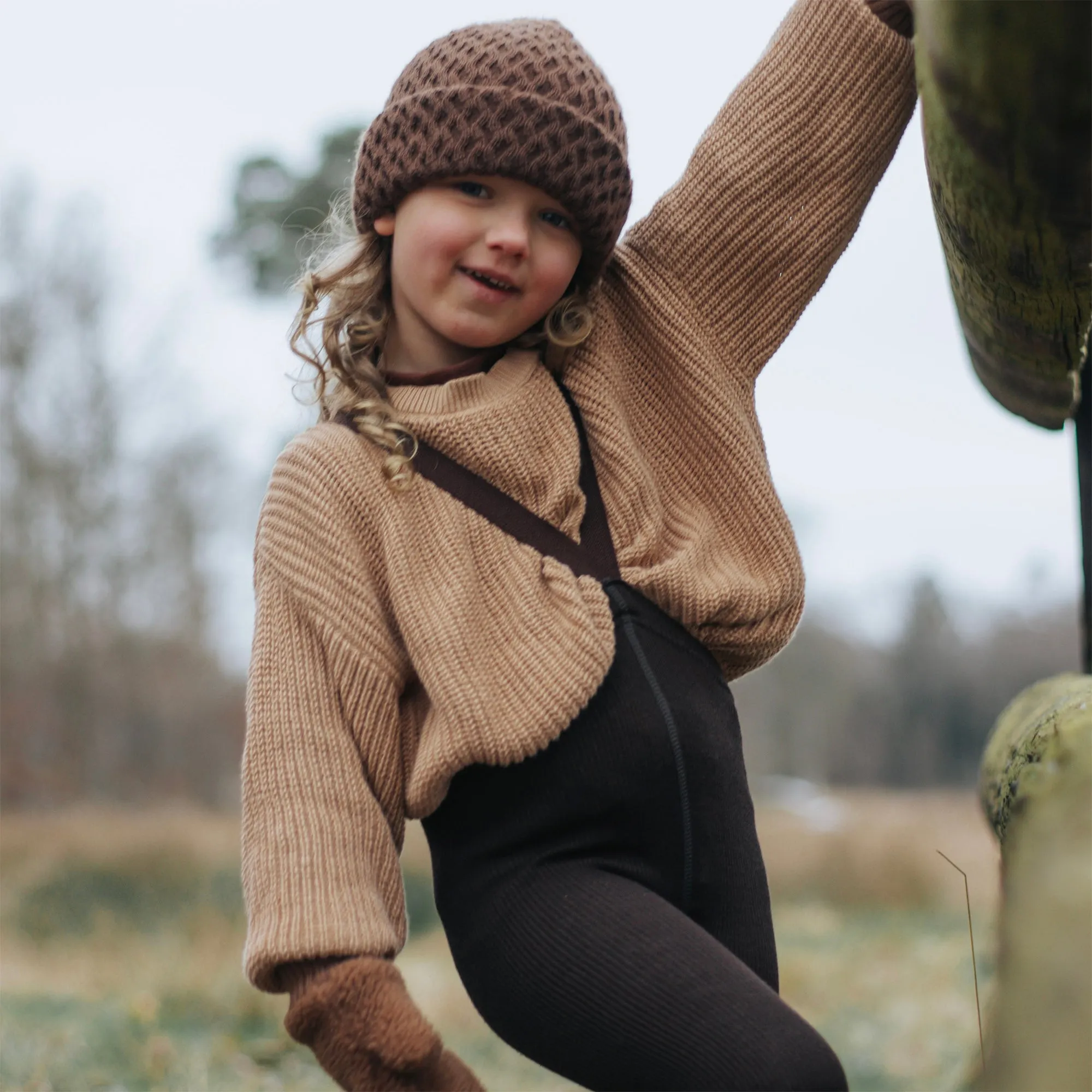 Silly Silas Wooly Footless Tights with Braces - Espresso Brown