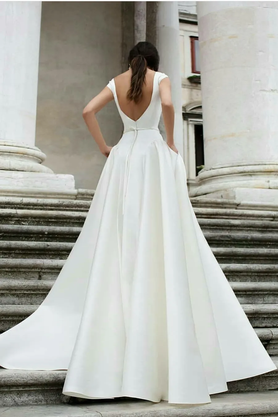 Simple Sophisticated Satin Wedding Dress with Pockets