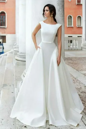Simple Sophisticated Satin Wedding Dress with Pockets
