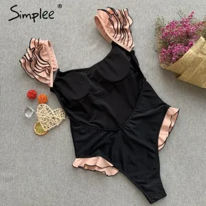 Simplee Sexy red push up one-pieces bikini Summer style ruffle sleeve beach wear playsuit Female casual banthing suit swimsuit