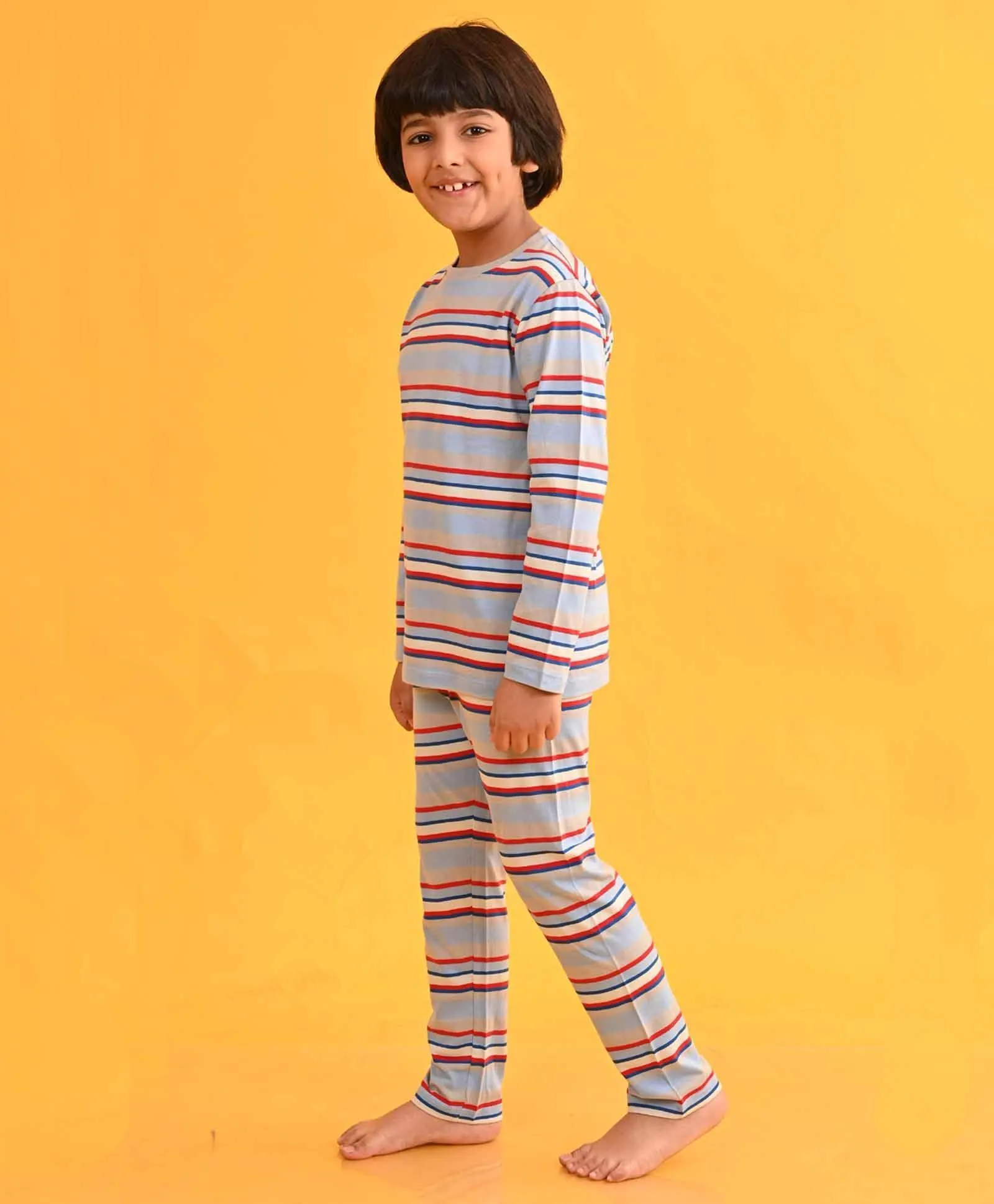 SKY RED ROYAL STRIPED LONG SLEEVES BOYS PYJAMA SET