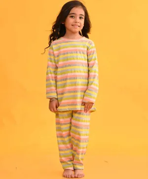 SKY YELLOW LIME PINK STRIPED LONG SLEEVES GIRLS PYJAMA SET