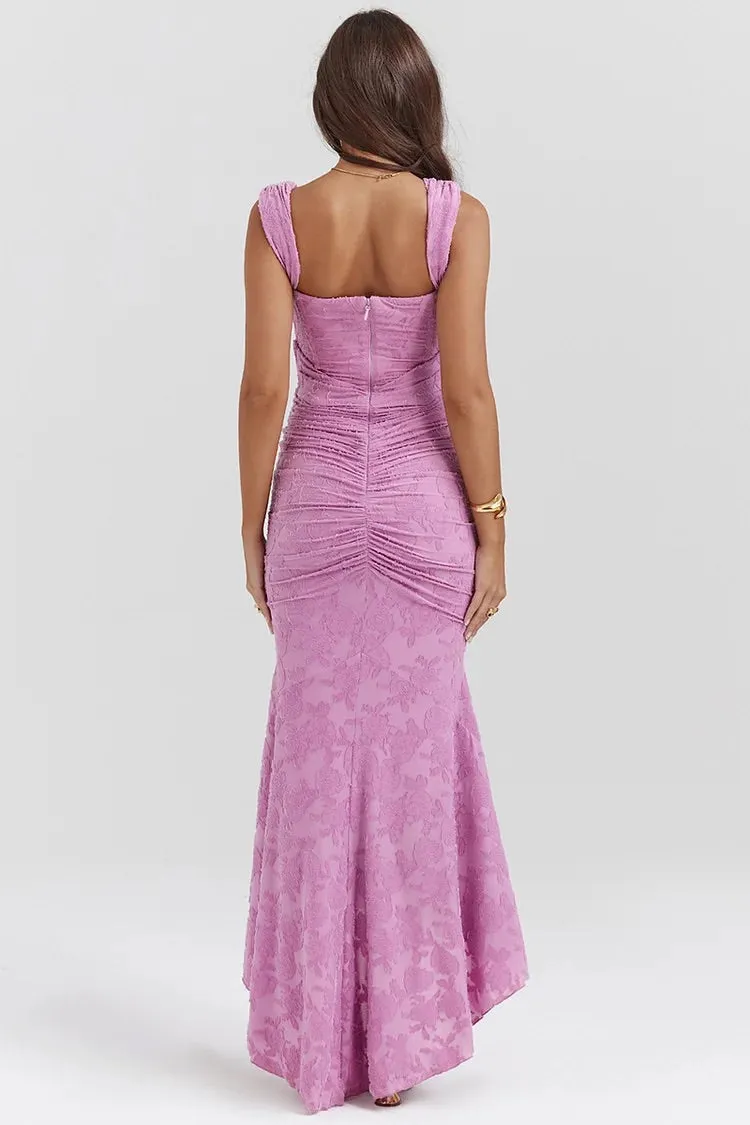 Sleeveless Corset Floral Jacquard Formal Party Mermaid Midi Dresses-Purple