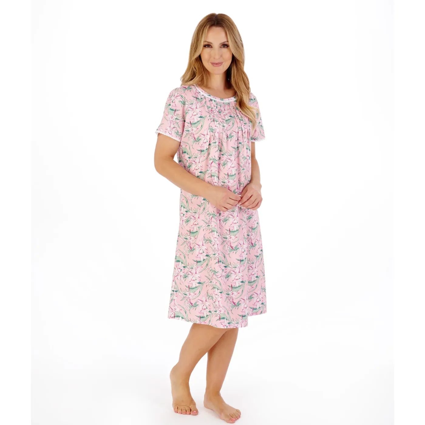 Slenderella Tropical Flower Print 42" Woven Nightdress | Pink