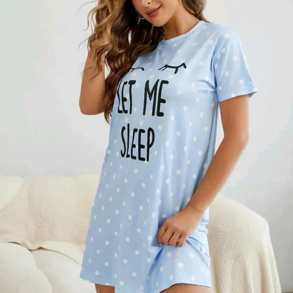 Slogan And Polka Dot Print Pajama Night Dress