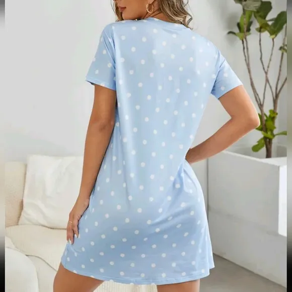 Slogan And Polka Dot Print Pajama Night Dress