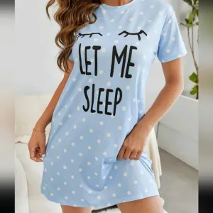 Slogan And Polka Dot Print Pajama Night Dress