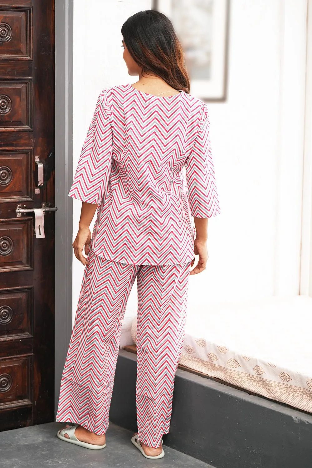 Smoky Rouge Block Printed Night suit