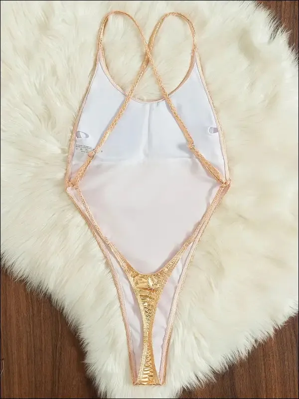Snake skin cross backless women monokini g string thong swimwear one piece swimsuit female high cut