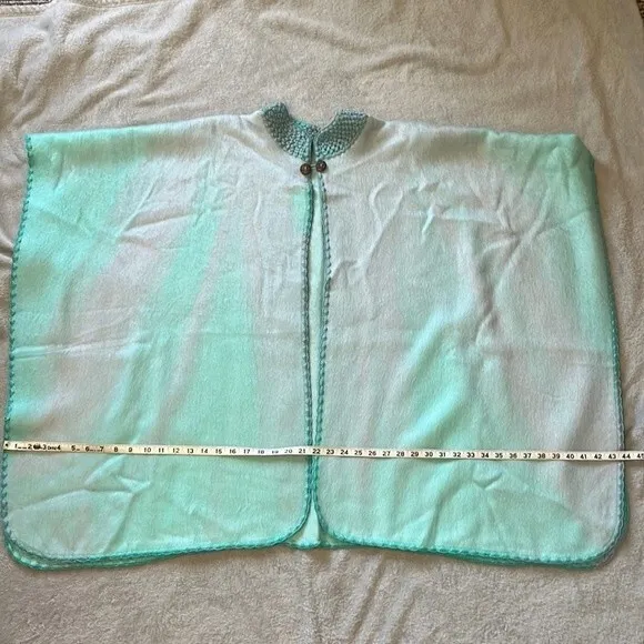 Soft Llama Wool Poncho Cape Coat Jacket Boho Festival Handwoven Aqua/Teal OSFM