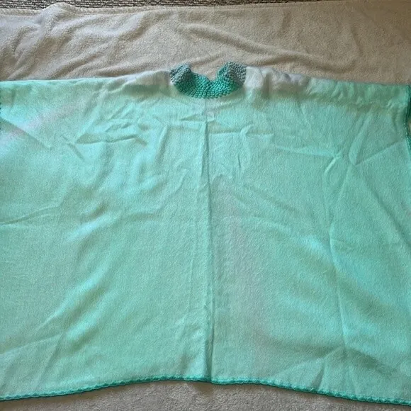 Soft Llama Wool Poncho Cape Coat Jacket Boho Festival Handwoven Aqua/Teal OSFM