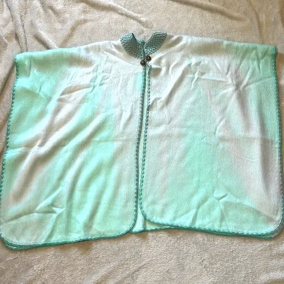 Soft Llama Wool Poncho Cape Coat Jacket Boho Festival Handwoven Aqua/Teal OSFM