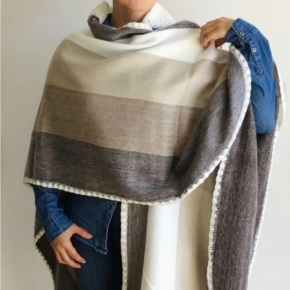 Soft Llama Wool Poncho Cape Coat Jacket Boho Festival Handwoven Aqua/Teal OSFM
