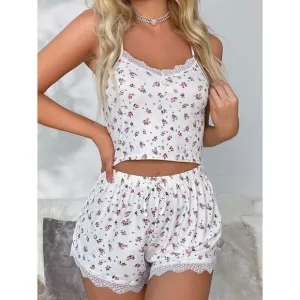 Soft Floral Print Top and Shorts Pajama Sleepwear Set