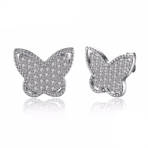 Solid 925 Sterling Silver Stud Earring Butterfly Design Cubic Zirconia Party Jewelry Earrings For Women