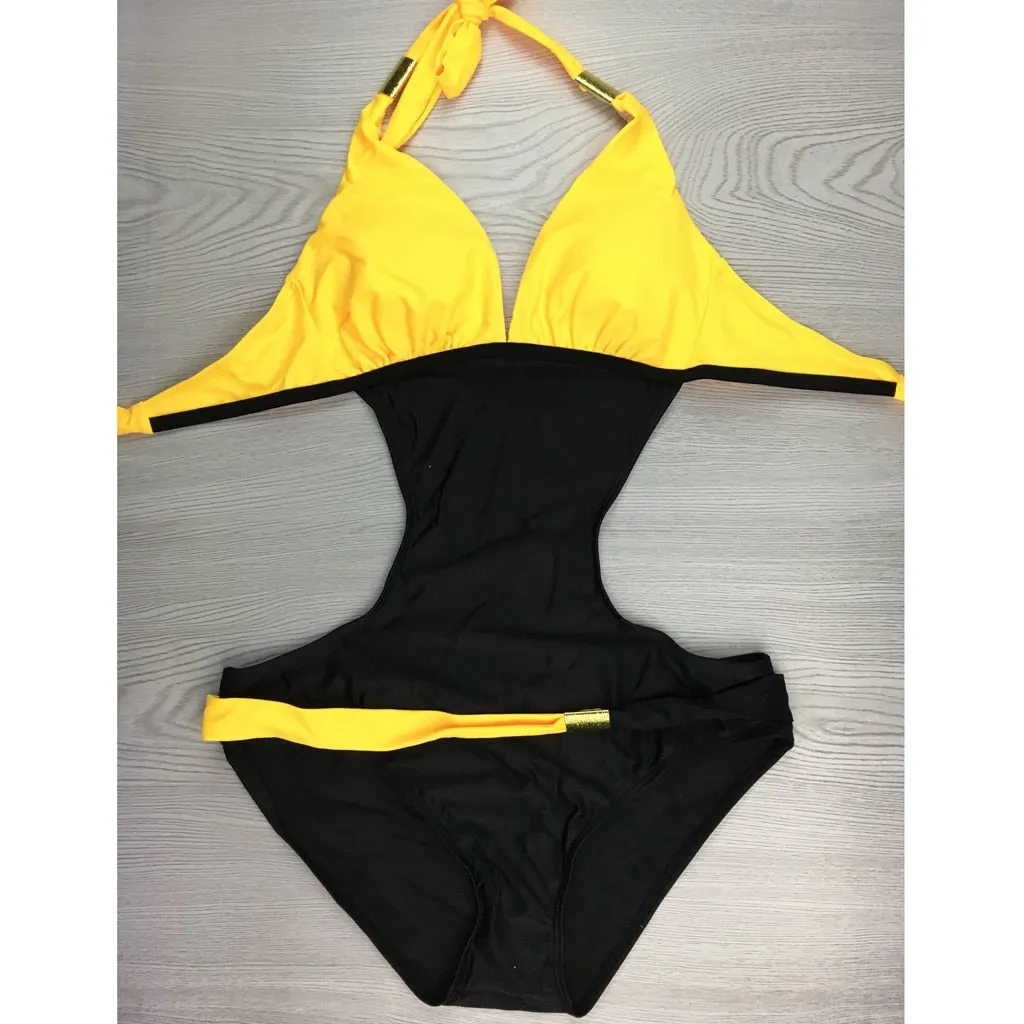 Solid Beading Bandage Padded Push up Bathing Suit Bikini