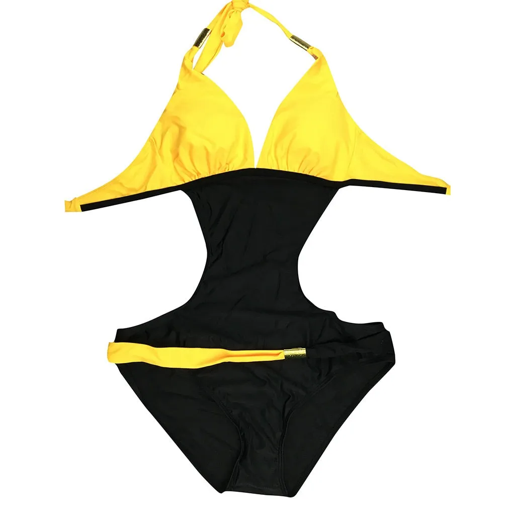 Solid Beading Bandage Padded Push up Bathing Suit Bikini