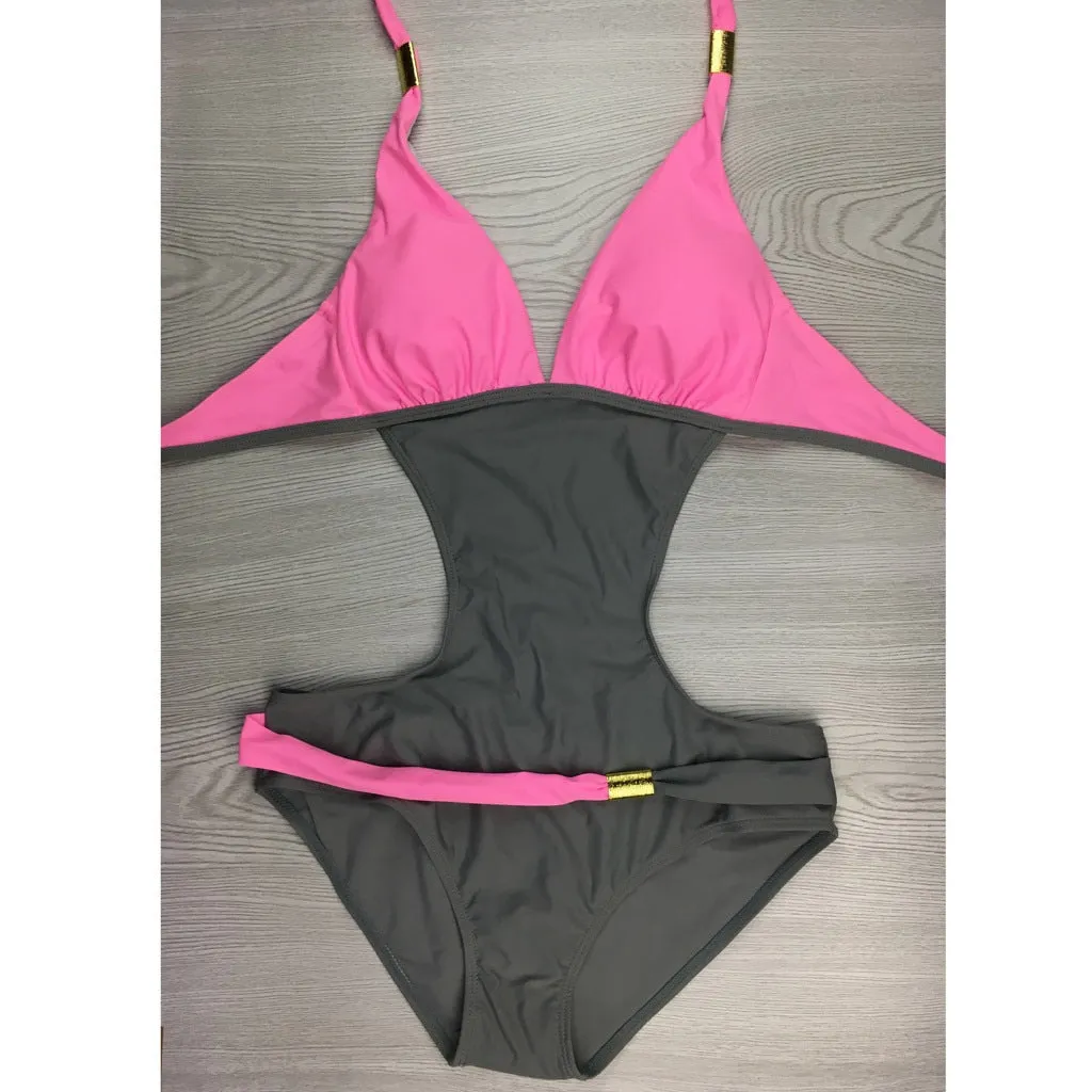Solid Beading Bandage Padded Push up Bathing Suit Bikini