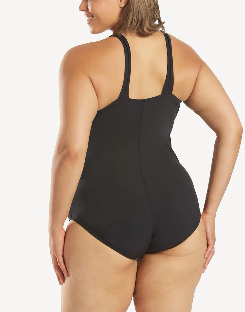 Solid Shirred Plus Size Polyester One Piece