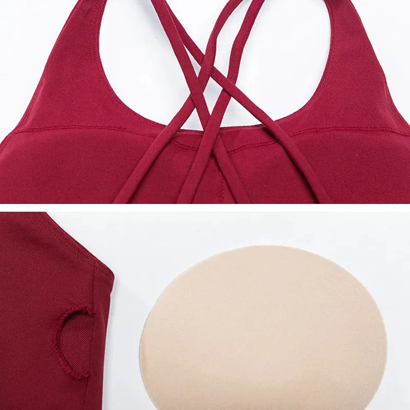 Solid Spaghetti Straps Cross Back Yoga Gym Crop Top