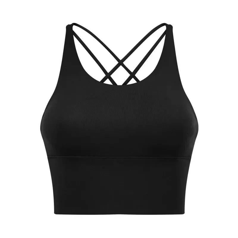 Solid Spaghetti Straps Cross Back Yoga Gym Crop Top