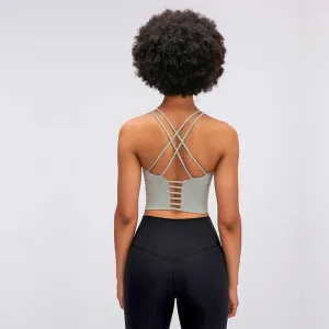 Solid Spaghetti Straps Cross Back Yoga Gym Crop Top
