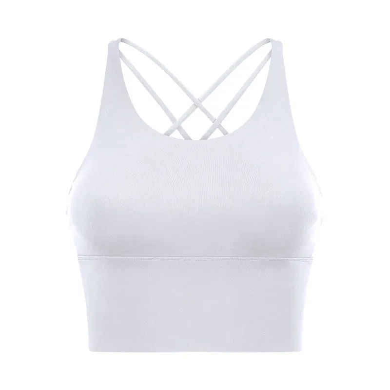Solid Spaghetti Straps Cross Back Yoga Gym Crop Top
