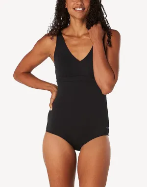 Solid V Neck Polyester One Piece