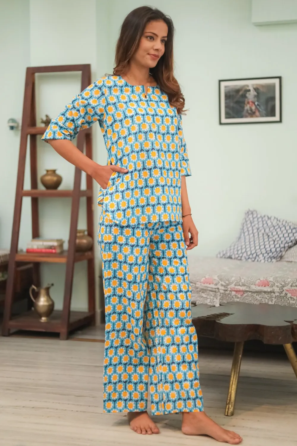 Sootisyahi 'Flower Dream' Handblock Printed Pure Cotton Night Suit