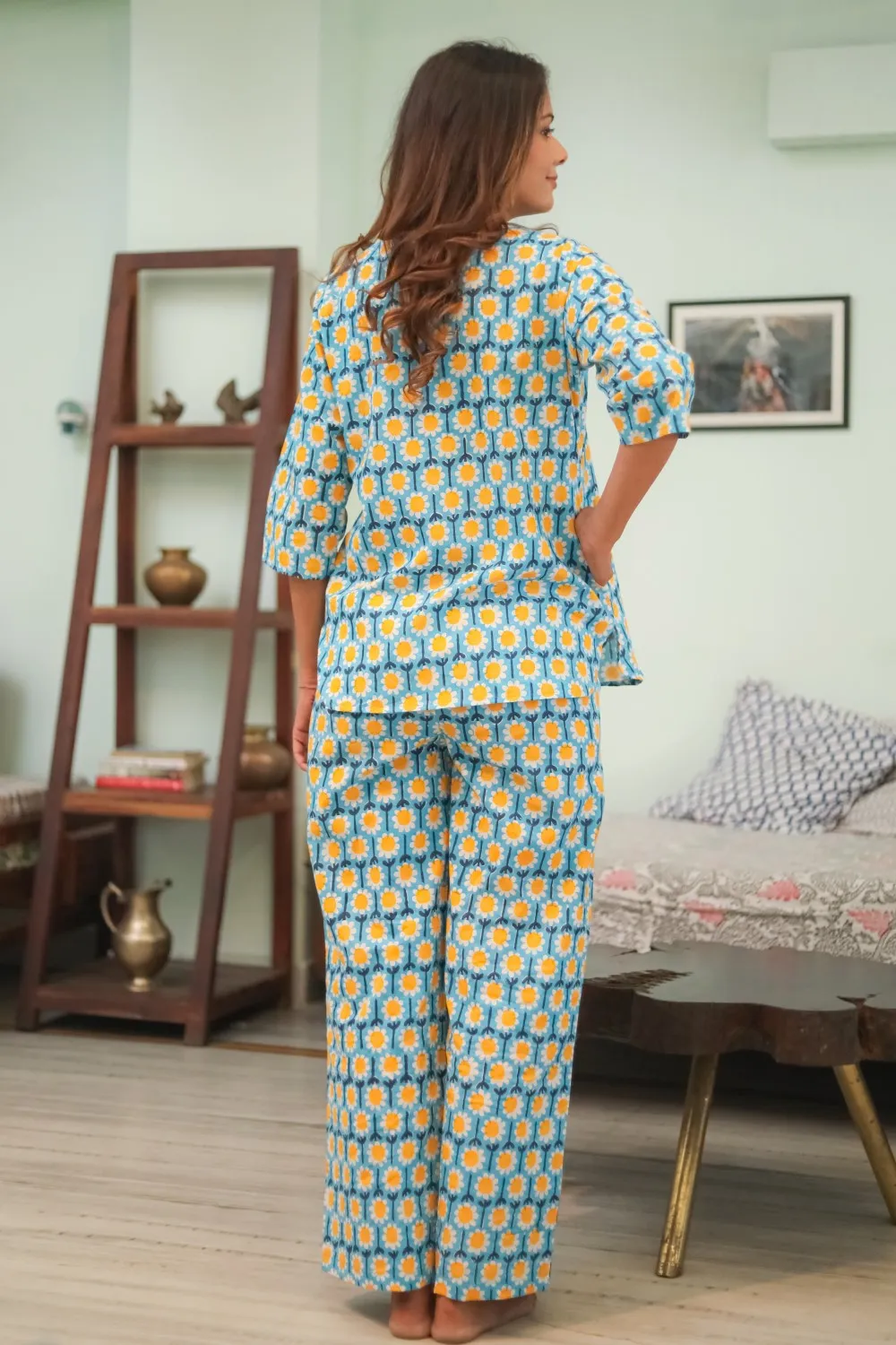 Sootisyahi 'Flower Dream' Handblock Printed Pure Cotton Night Suit