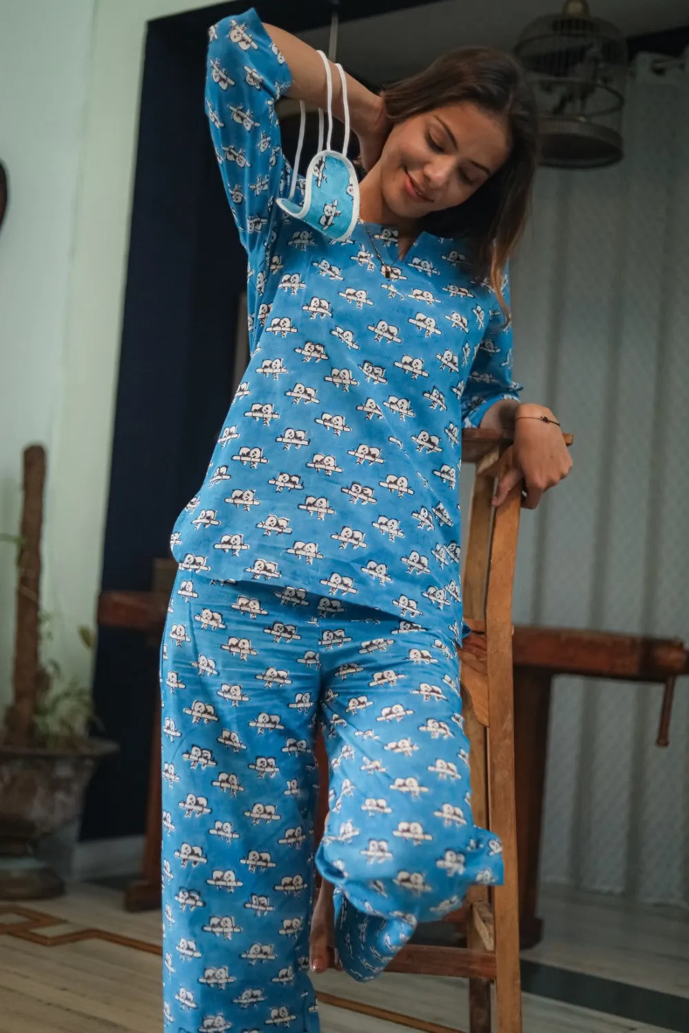 Sootisyahi 'Snooze Panda' Handblock Printed Pure Cotton Night Suit
