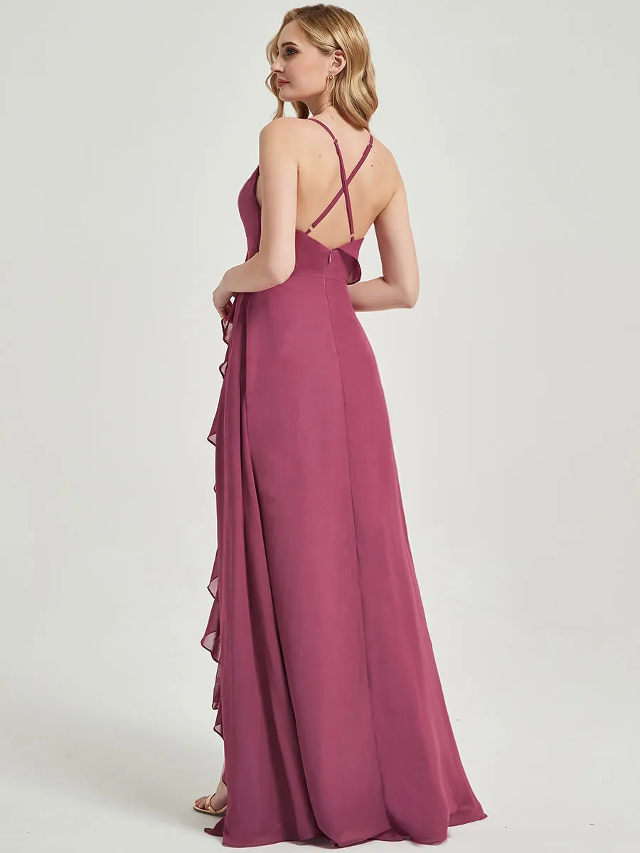 [Special Color] Mulberry Criss-Cross Ruffles Chiffon Bridesmaid Dress