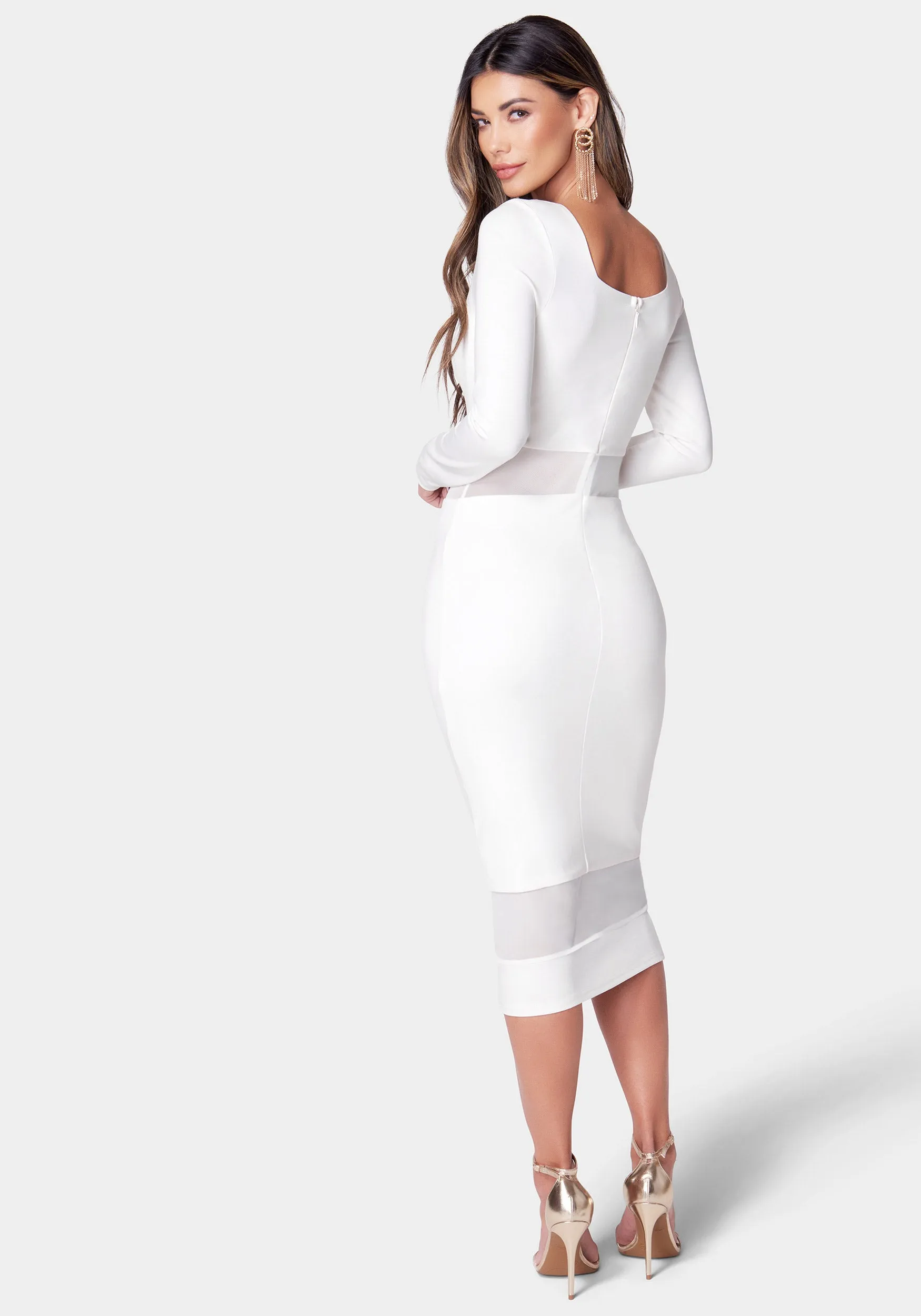 Square Neck Mesh Inset Dress