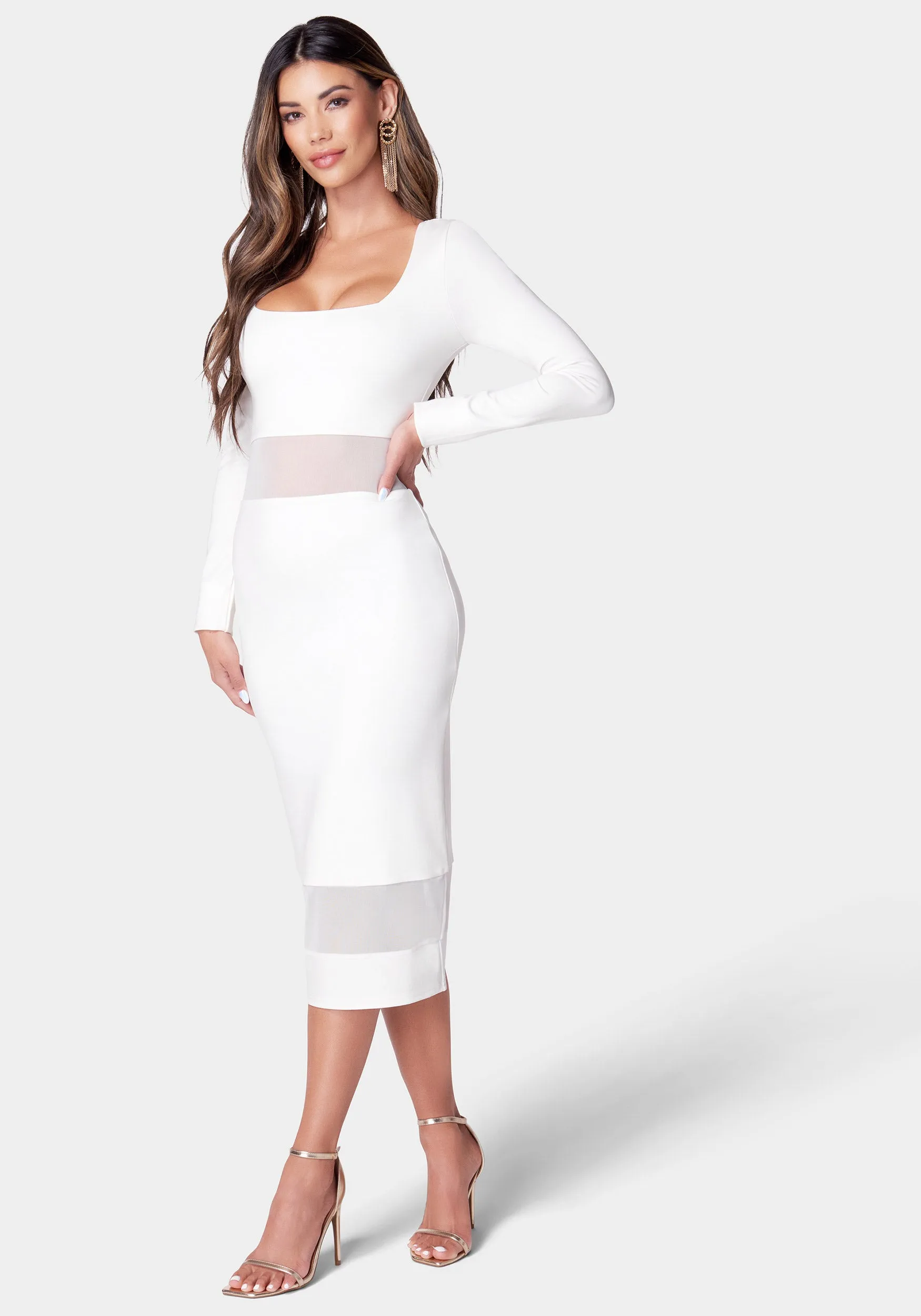 Square Neck Mesh Inset Dress