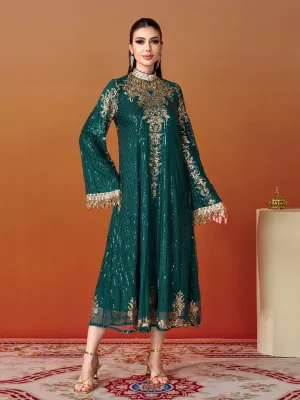 Stand Collar Bell Sleeve Sequin Dress MES00344