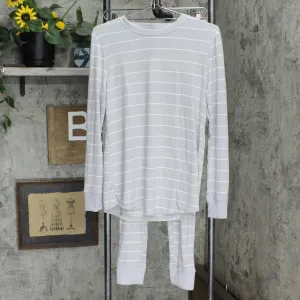 Stars Above Cozy Stripe Print Long Sleeve Top and Pants Pajama Set Gray Stripe S