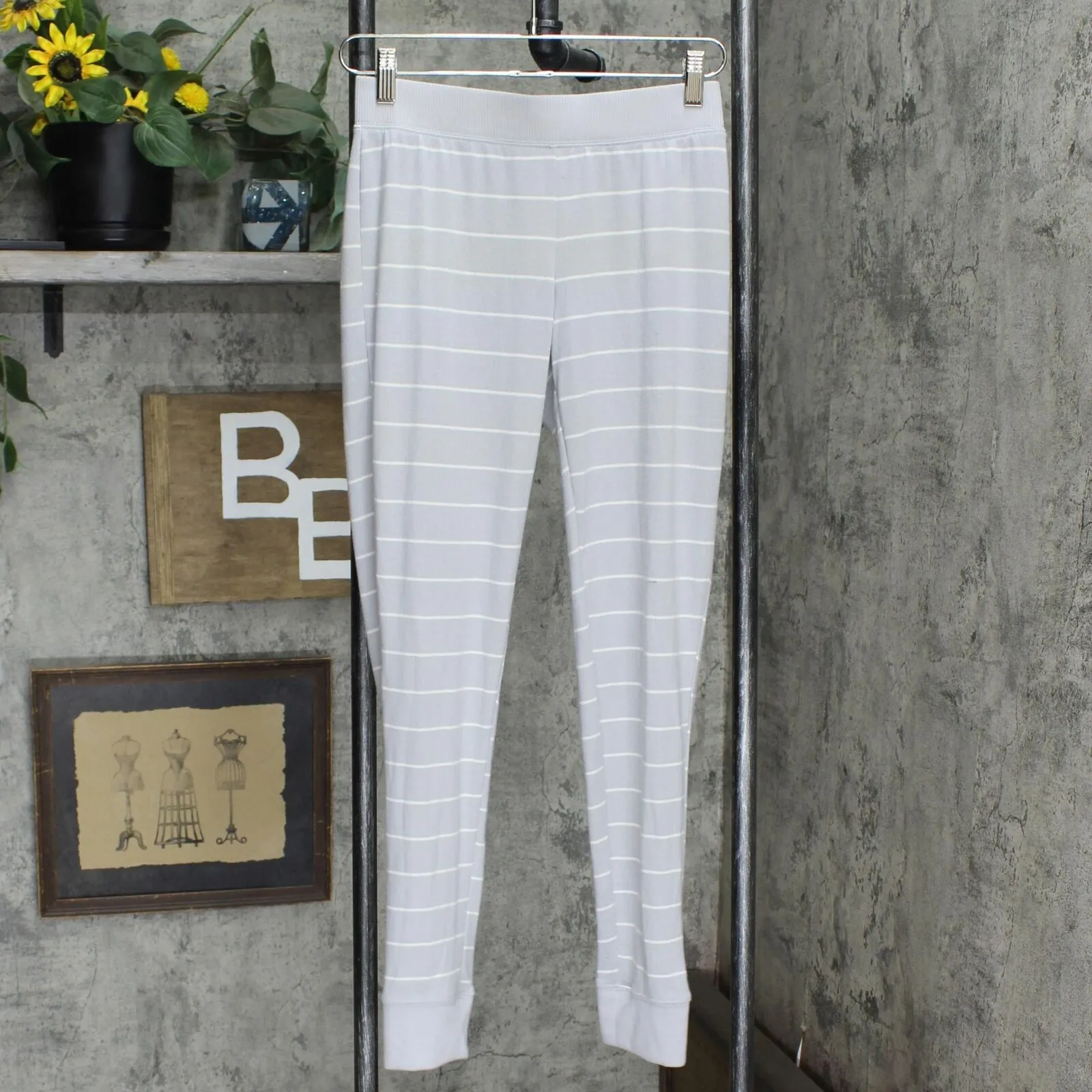 Stars Above Cozy Stripe Print Long Sleeve Top and Pants Pajama Set Gray Stripe S