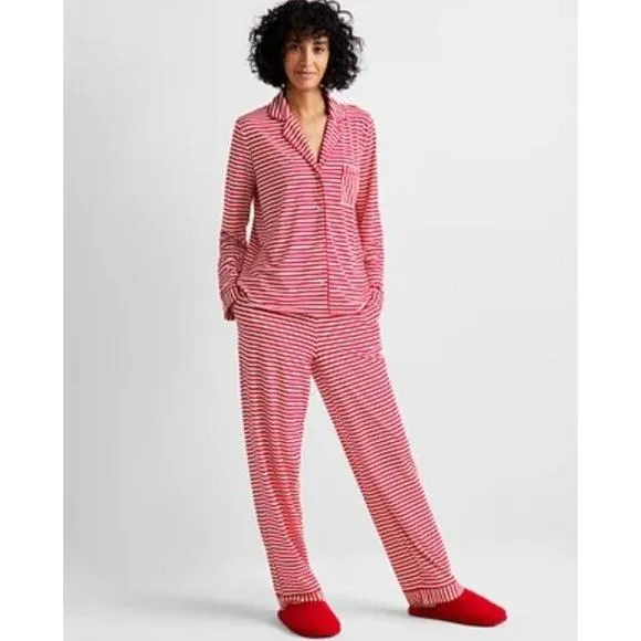 State of Day L Pajama Luxury Lounge Set Wide Leg Pants Soft Jersey Knit NEW